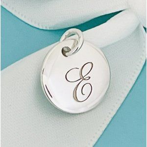 Tiffany Letter E Alphabet Notes Disc Initial Round Circle Charm Pendant